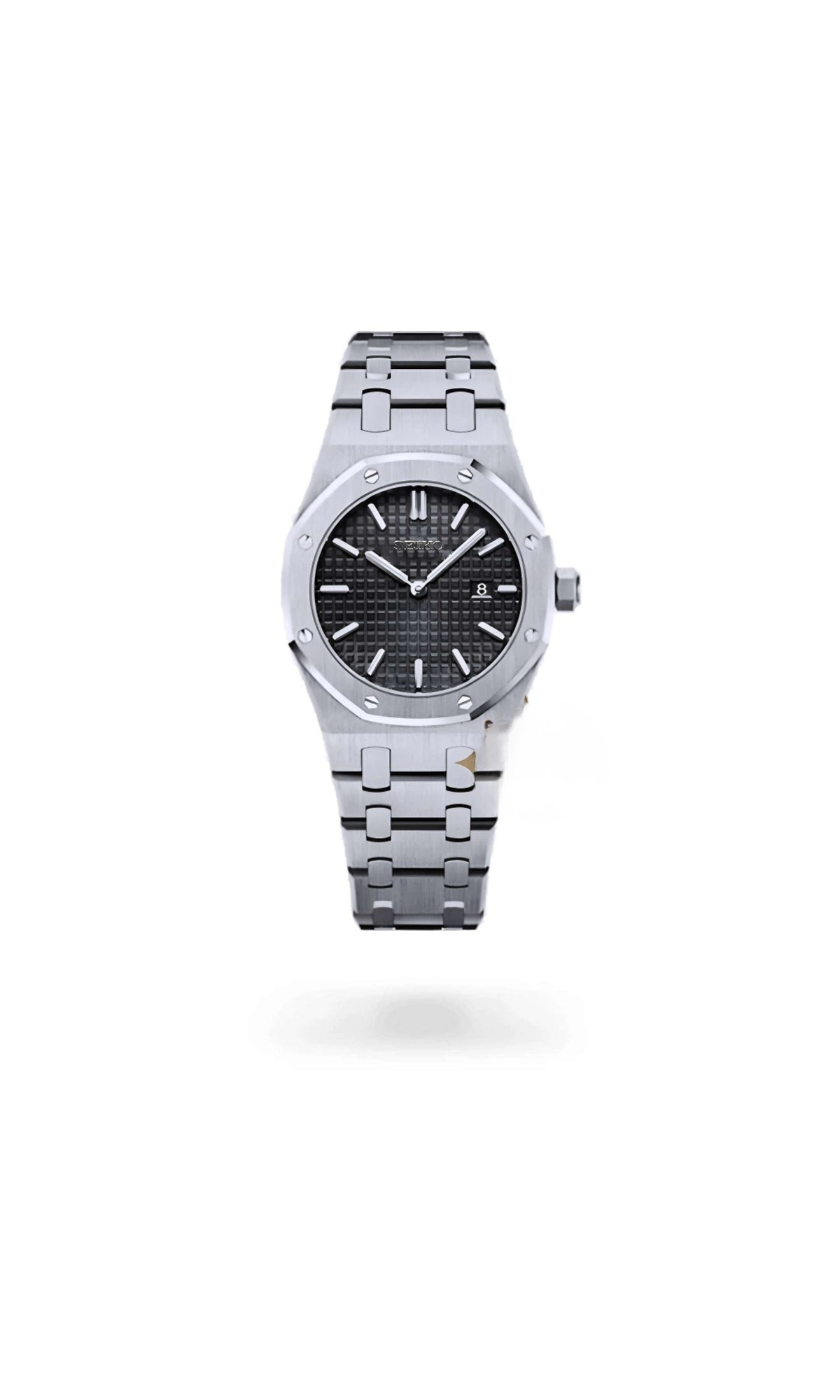 Lady Royal Seikoak Black de HW Design, reloj de caja integrada de 34 mm con esfera negra, acero 316L y cristal de zafiro