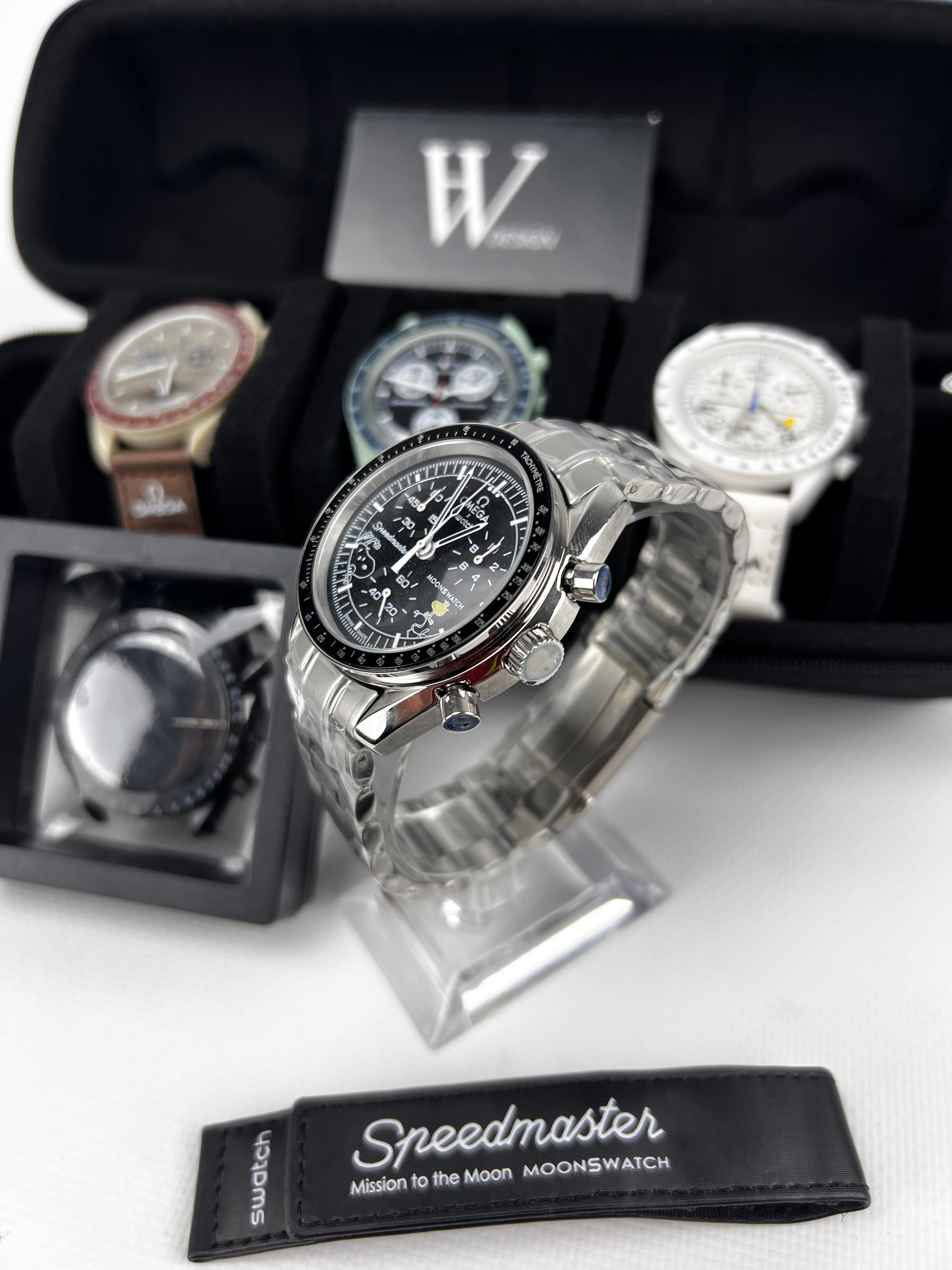 Omega x Swatch Mission to Moon black snoopy Steel mod by HW Design