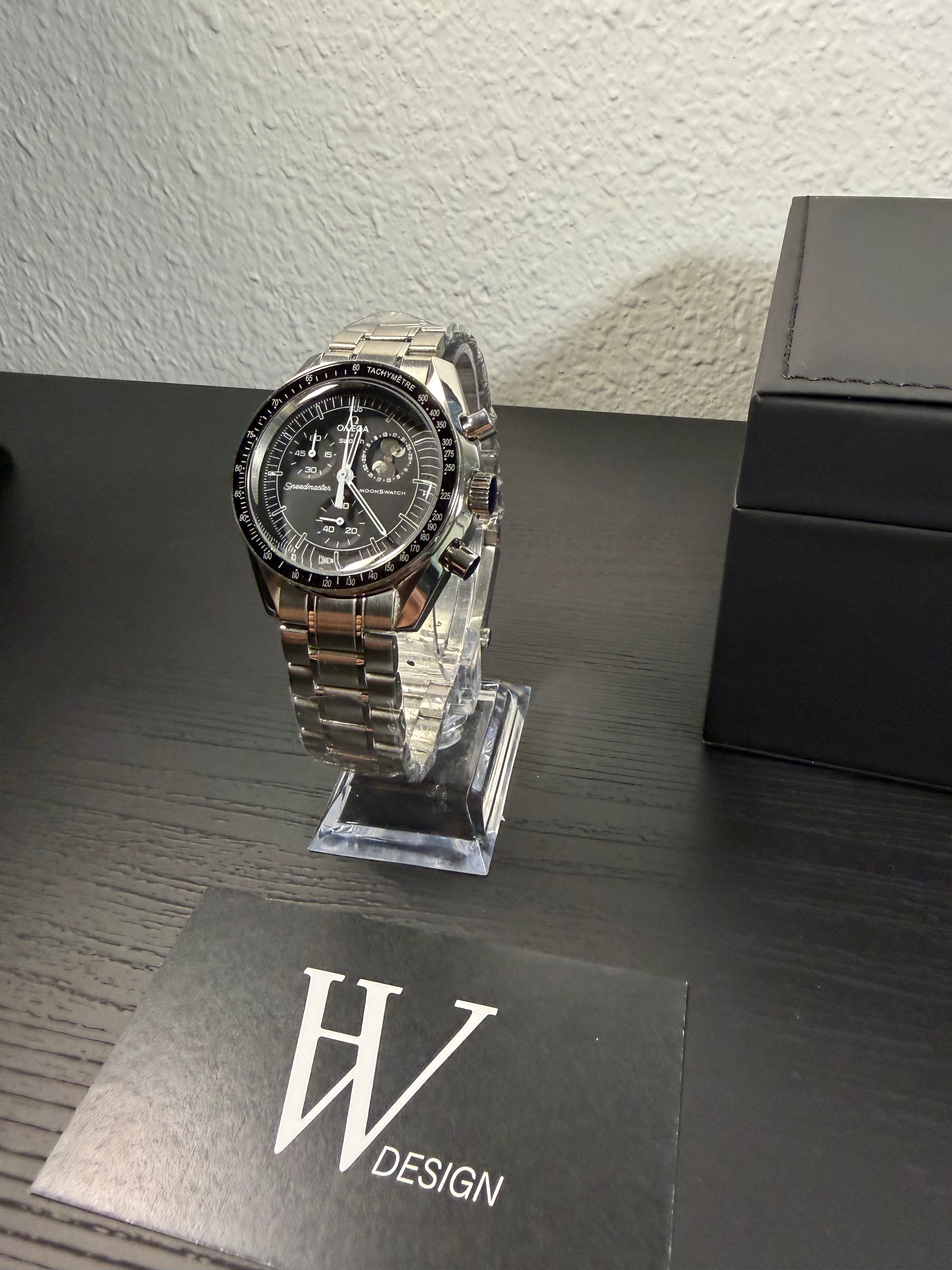 Omega x Swatch Mission to Moon black snoopy Moonphase Steel mod by HW Design