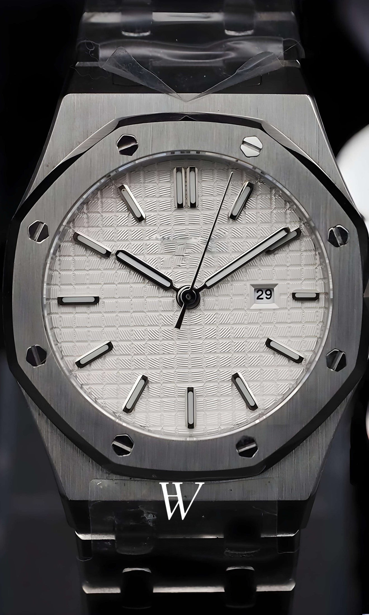 Lady Royal Seikoak White de HW Design, reloj de caja integrada de 34 mm con esfera blanca, acero 316L y cristal de zafiro