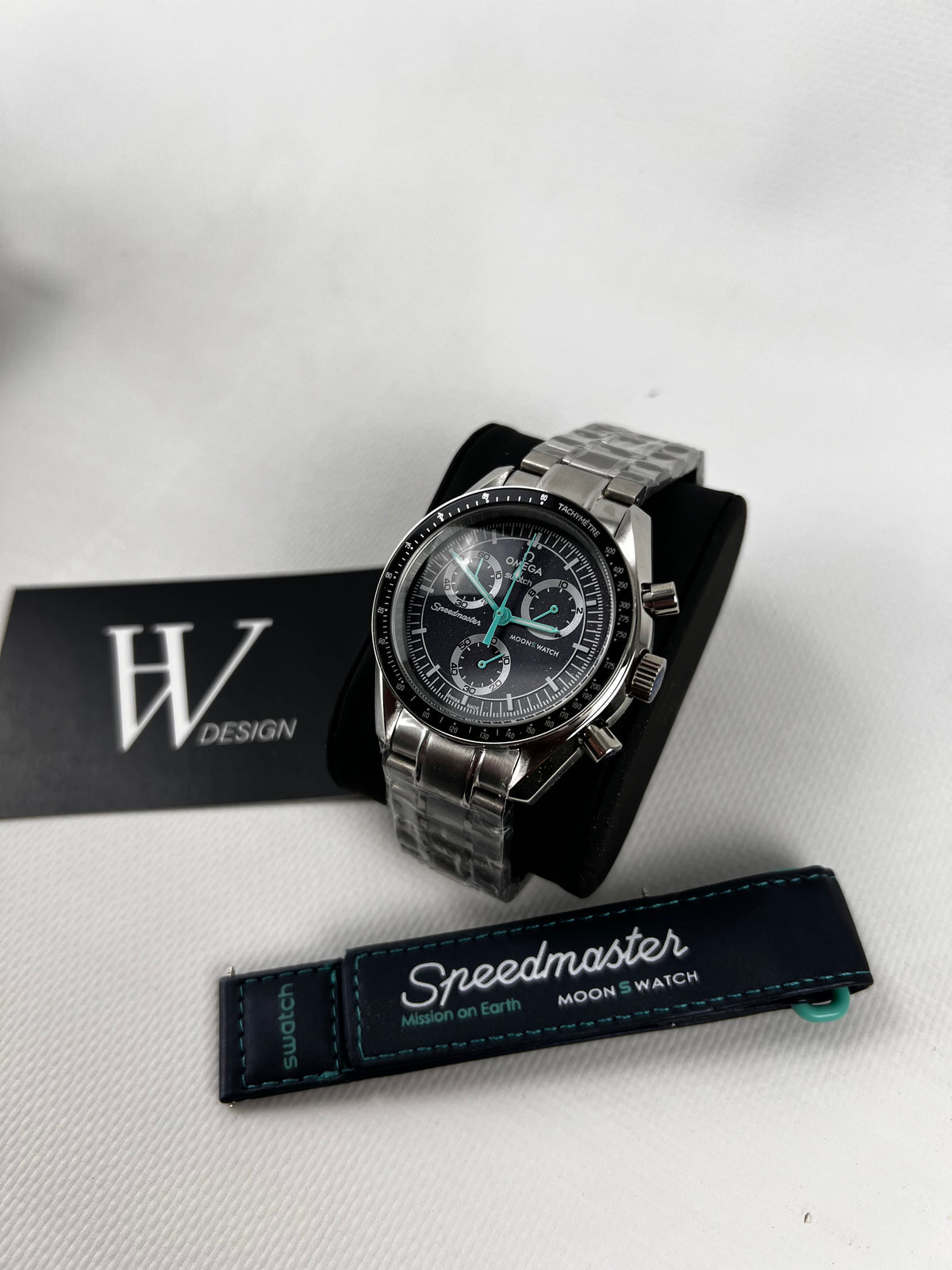 Omega x Swatch Mission to Earth Polar lights Steel mod de HW Design, cronógrafo de 42 mm, con caja de acero 316L y cristal de zafiro
