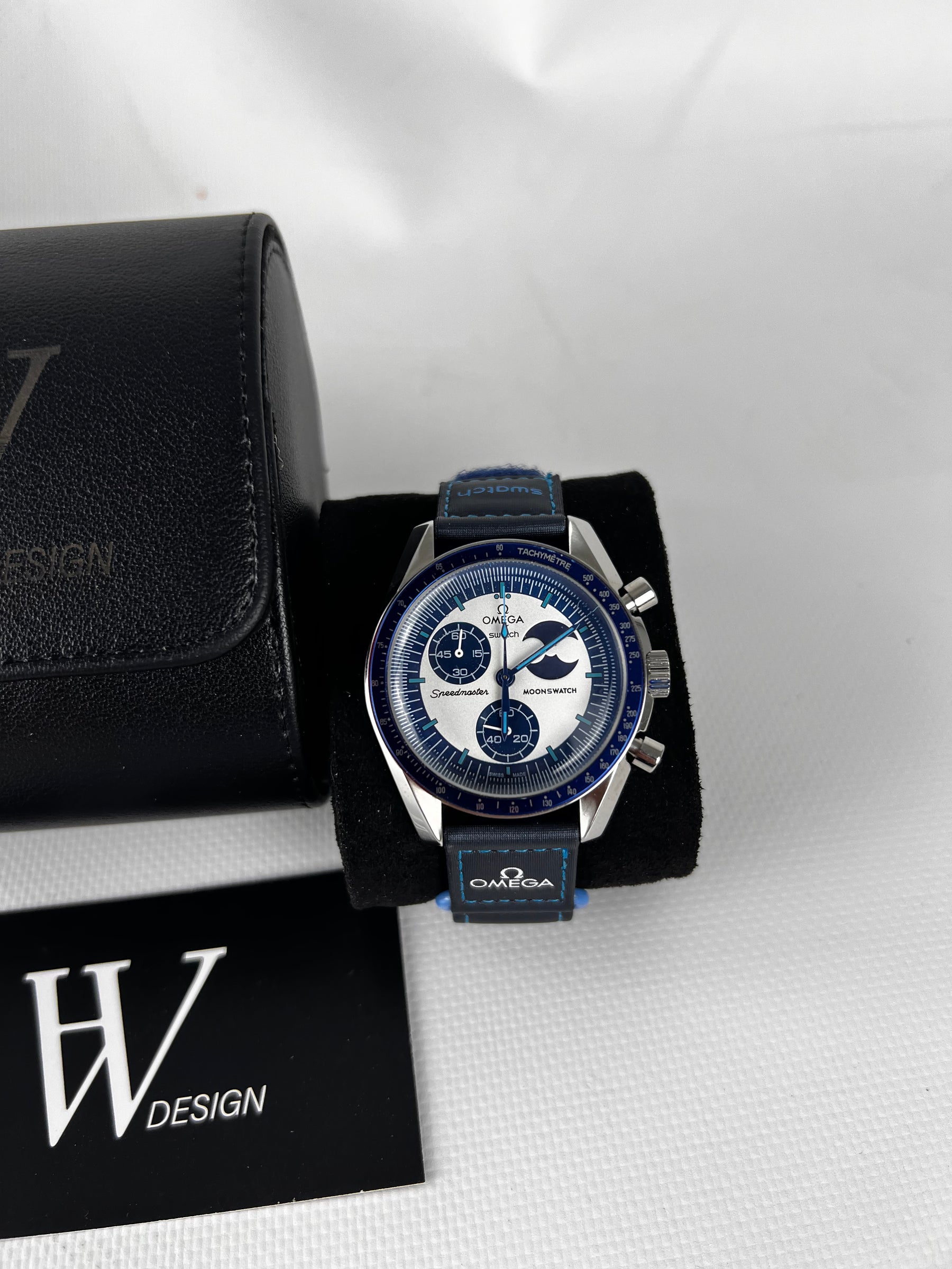 Omega x Swatch Mission to The Super Blue MoonPhase Steel mod de HW Design, cronógrafo de 42 mm con esfera azul, caja de acero 316L y cristal de zafiro
