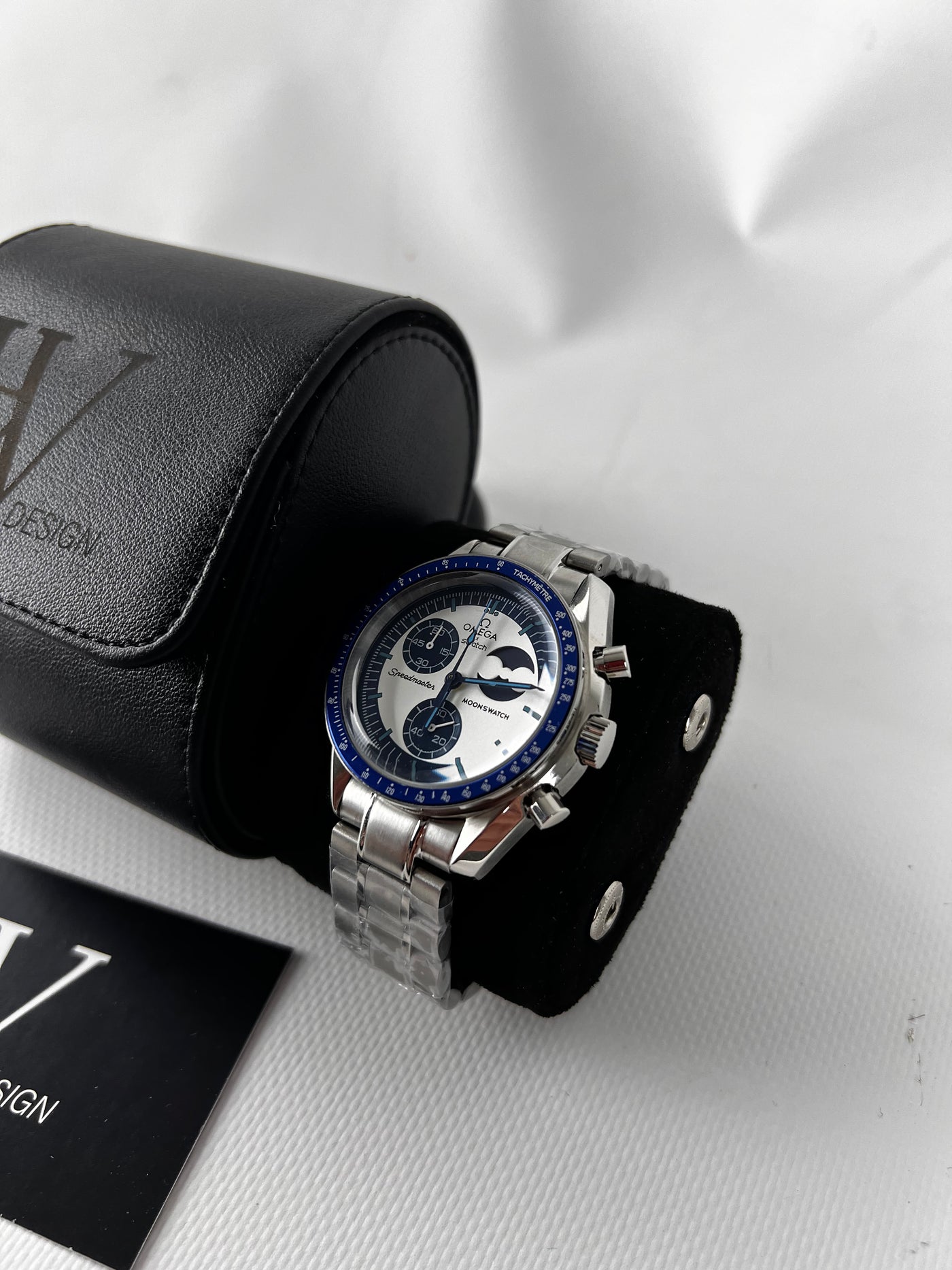 Omega x Swatch Mission to The Super Blue MoonPhase Steel mod de HW Design, cronógrafo de 42 mm con esfera azul, caja de acero 316L y cristal de zafiro