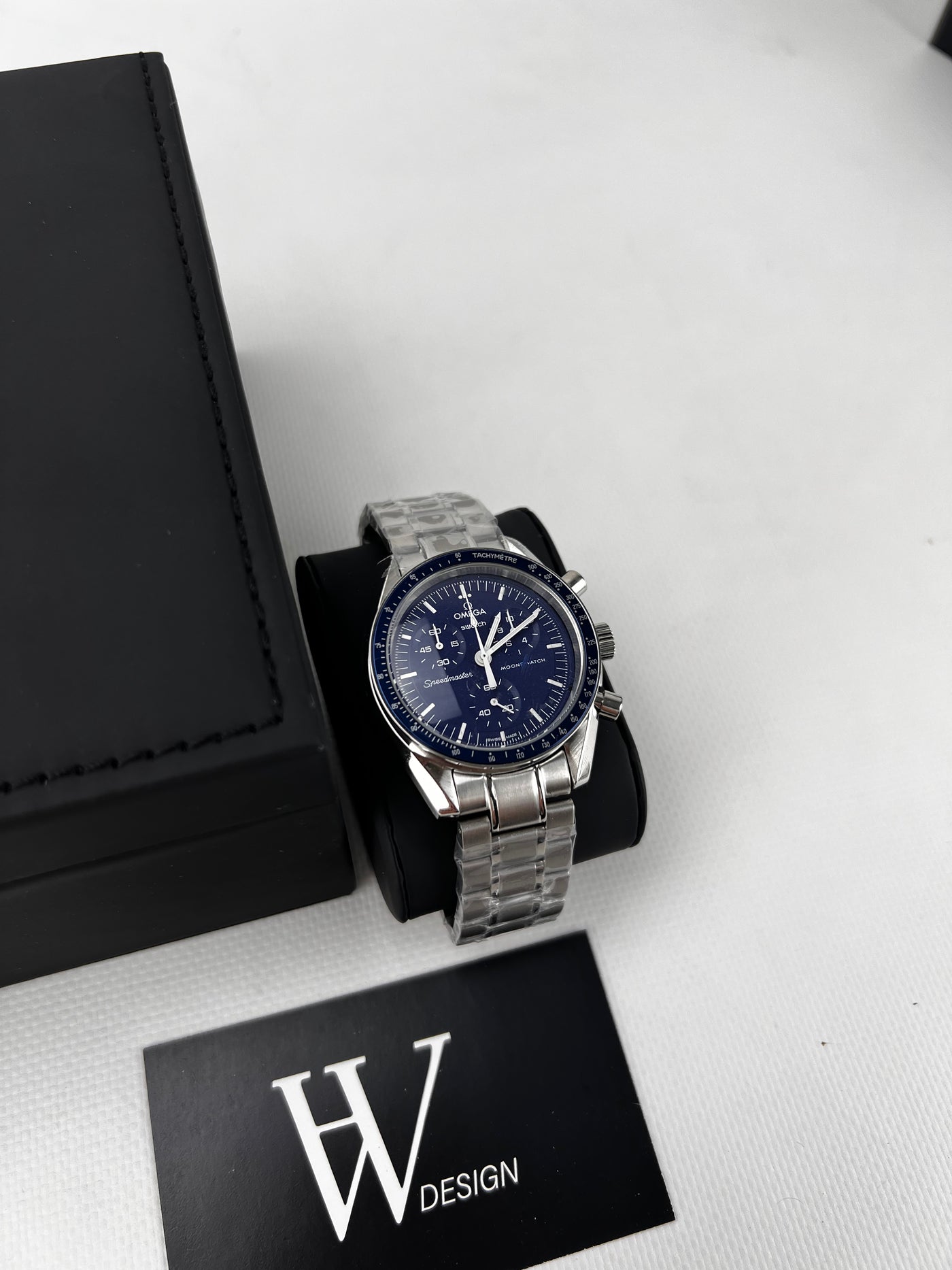 Omega x Swatch Mission to Neptune Steel mod de HW Design, cronógrafo de 42 mm con esfera azul, caja de acero 316L y cristal de zafiro