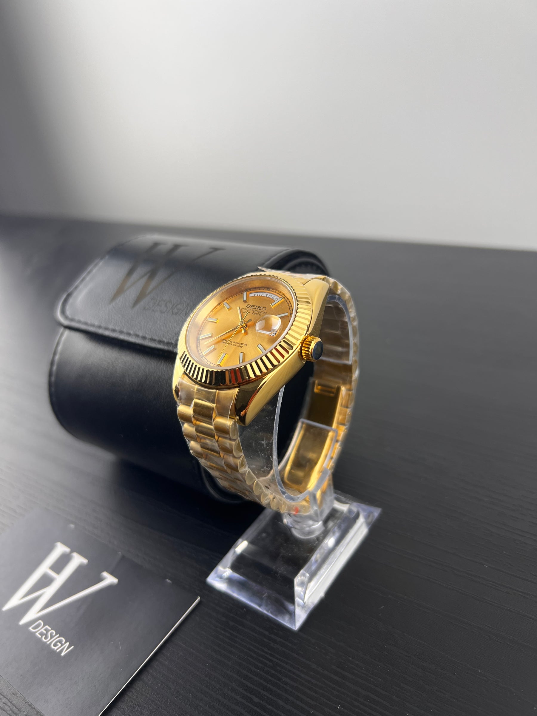 Dateko Daydate President de HW Design, reloj de vestir de 39 mm con caja de acero 316L y cristal de zafiro