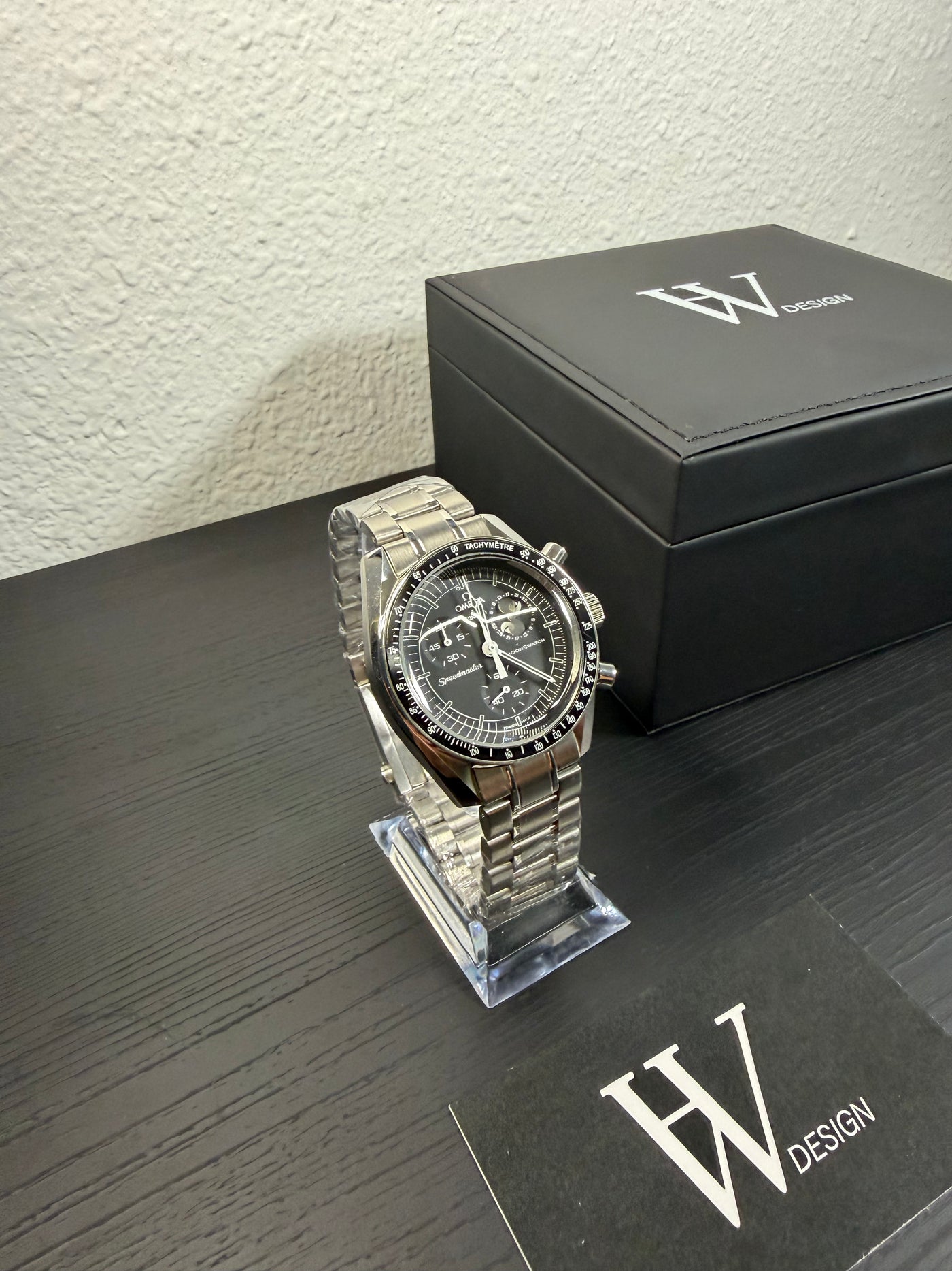 Omega x Swatch Mission to Moon black snoopy Moonphase Steel mod by HW Design