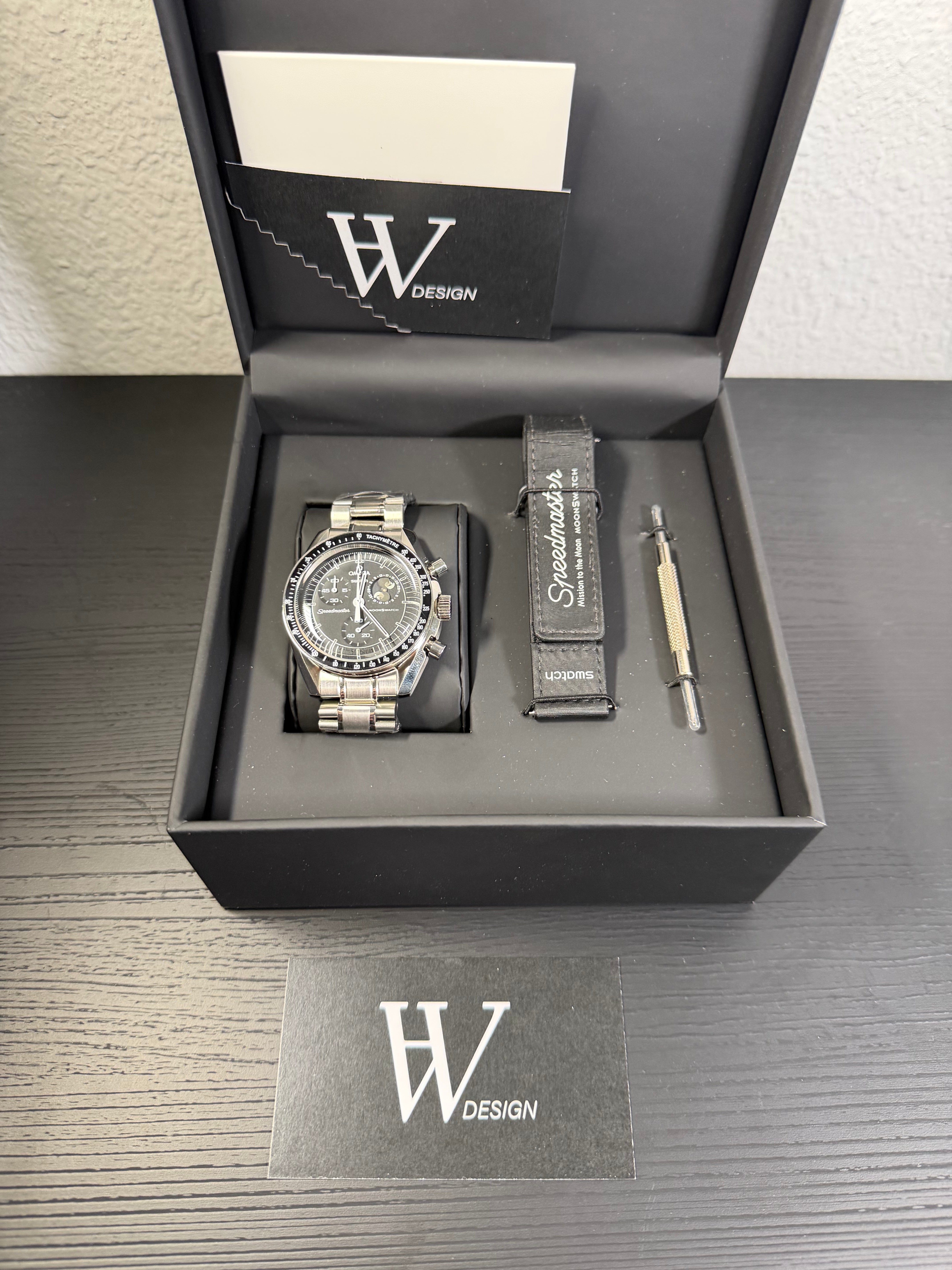 Omega x Swatch Mission to Moon black snoopy Moonphase Steel mod by HW Design