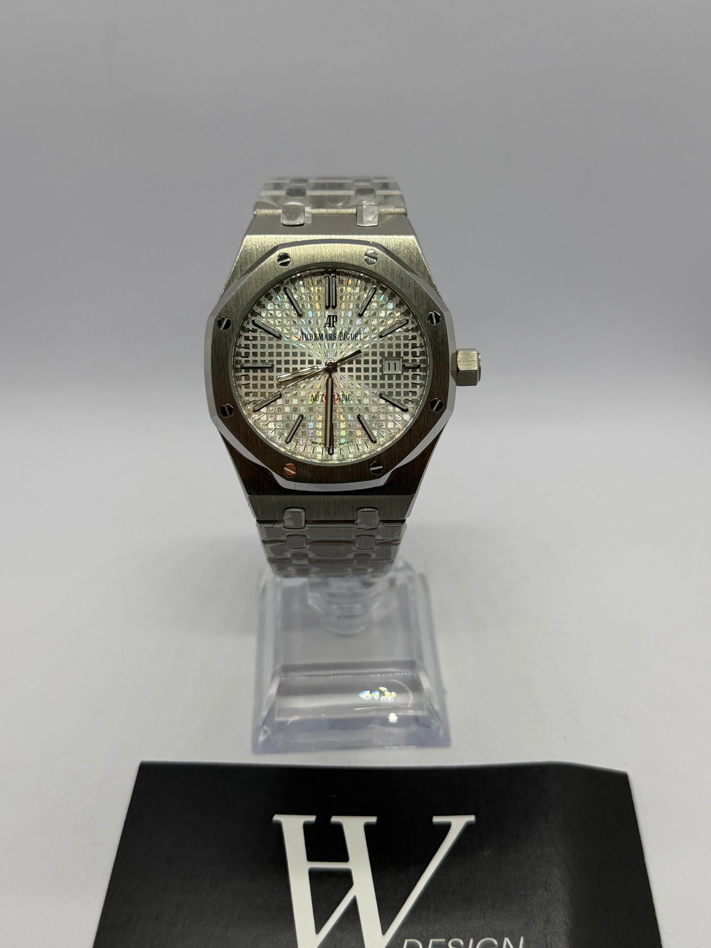 Royal Seikoak White de HW Design, reloj de caja integrada de 41 mm con esfera blanca, acero 316L y cristal de zafiro