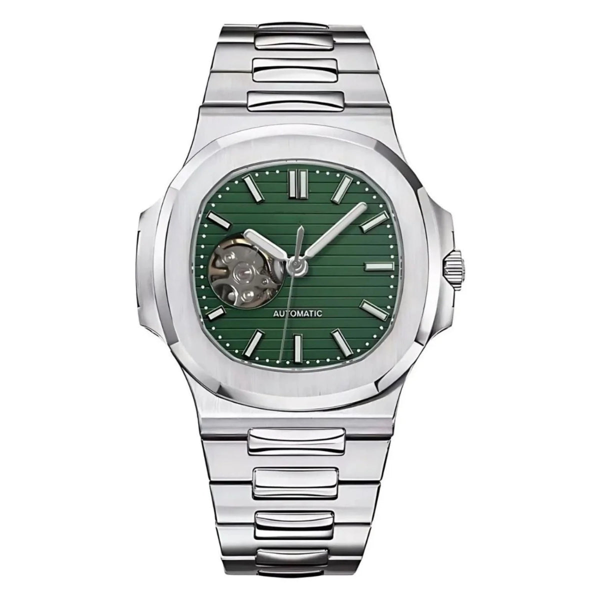 Nautiko Green Open Heart de HW Design, reloj de corazón abierto de 42 mm con esfera verde, caja de acero 316L y cristal de zafiro