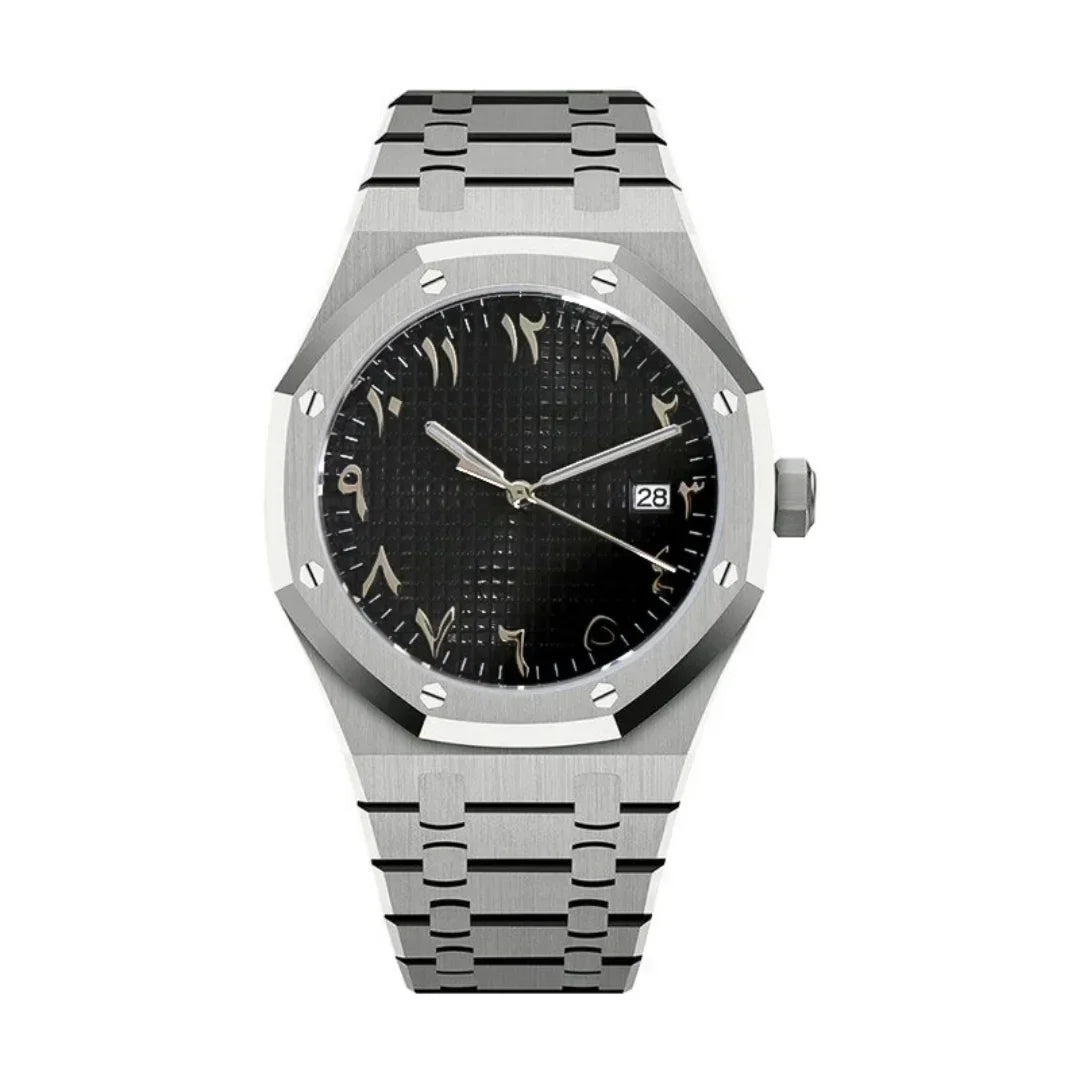 Royal Seikoak Arabic Black de HW Design, reloj de caja integrada de 41 mm con esfera negra, acero 316L y cristal de zafiro