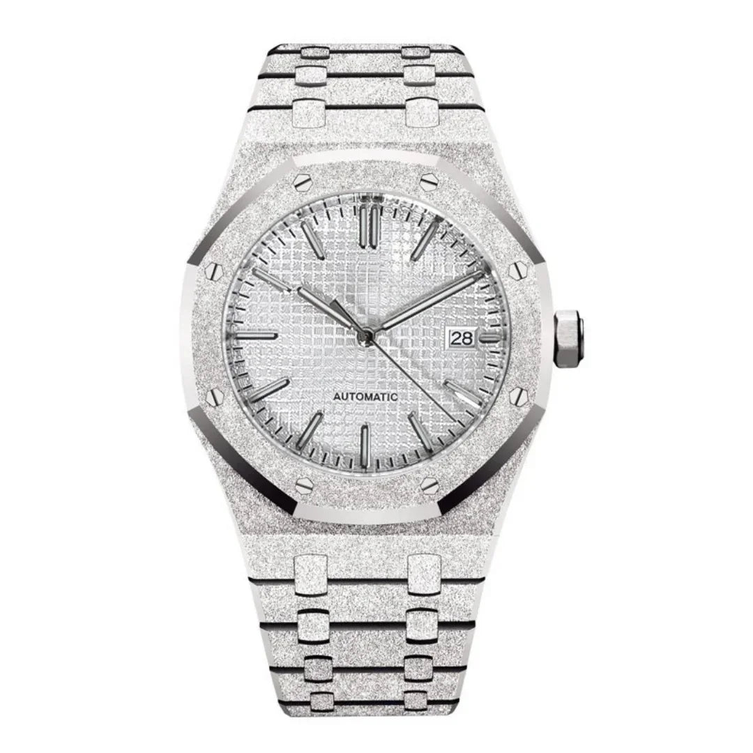 Royal Seikoak Diamond White de HW Design, reloj de caja integrada de 41 mm con esfera blanca, acero 316L y cristal de zafiro