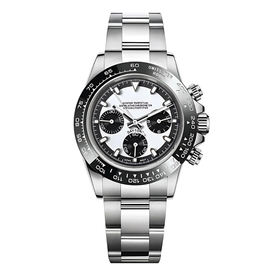 Seiktona Black - White de HW Design, cronógrafo de 40 mm con esfera negra y blanca, caja de acero 316L y cristal de zafiro